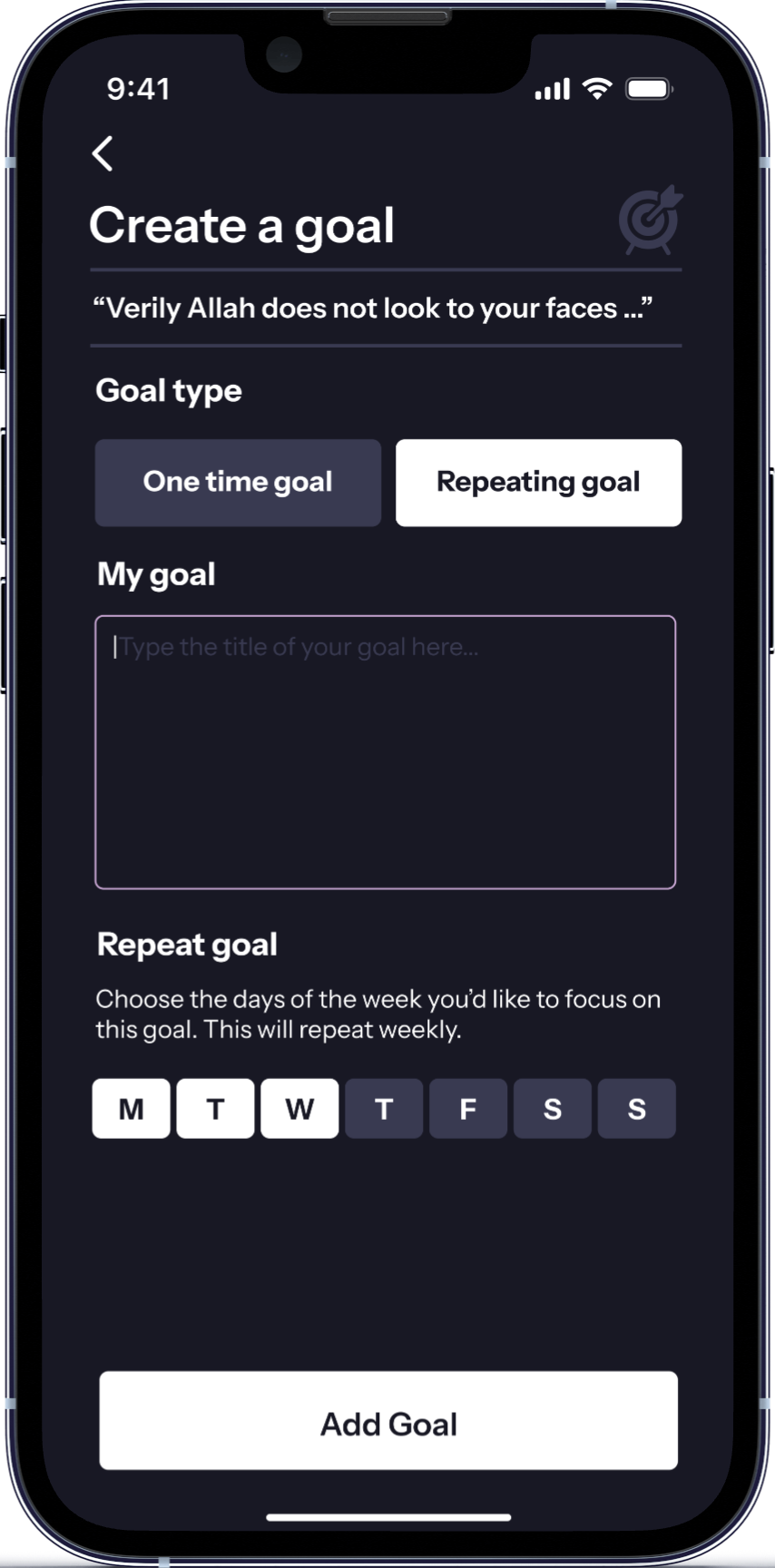 goal creation page
