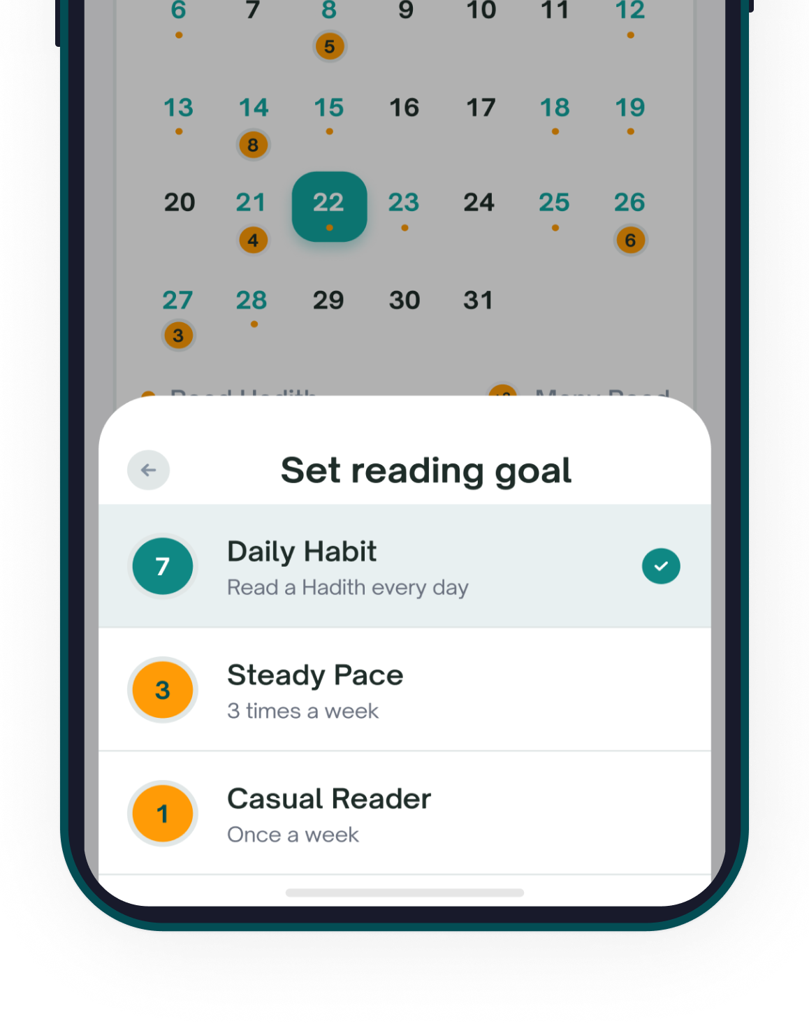 Set reading goals screen